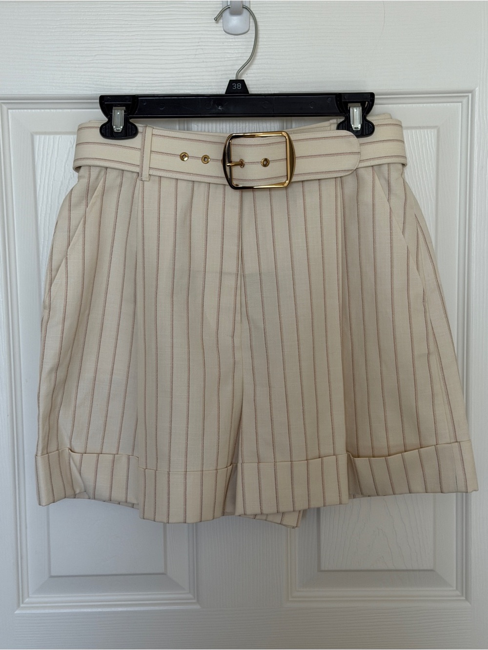 New Zimmermann High Waisted Striped Belted Shorts
